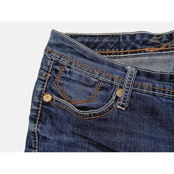 Seven 7 Jeans Womens 31 Blue Flare Rhinestone Button Stretch Denim Embroidered - Picture 3 of 11